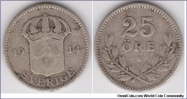 1914 Sweden 25 Öre 