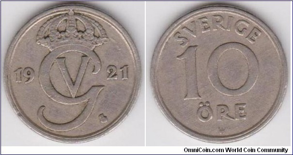 1921 Sweden 10 Öre 
