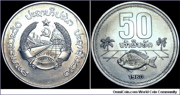 Laos - 50 Att - 1980 - Weight 2,5 gr - Aluminium - Size 26 mm - Alignment Medal (0°) - Edge : Milled - Reference KM# 24 (1980)