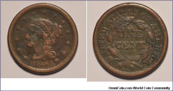 1854 Large Cent - grade and attribution undetermined
