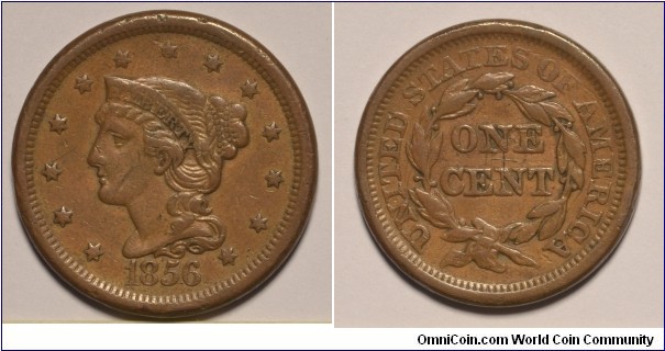 1856 N14 Large Cent VF30/F15 attributed by Grellman