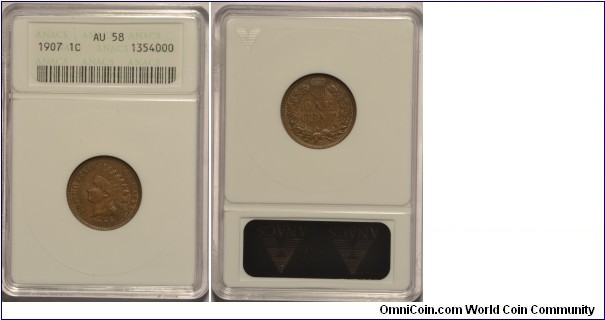 1907 Indian Head Cent AU58 ANACS