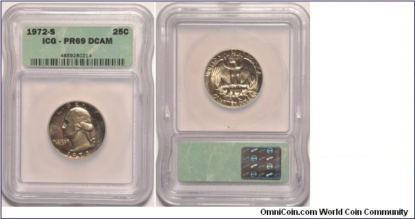 1972S Washington Quarter PR69DCAM - certified by ICG