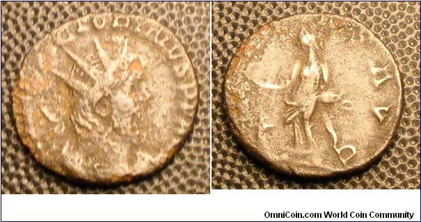 VICTORINUS
A.D. 269-271 	Æ Antoninianus. Rev. PIE(TAS AVG), Pietas standing left holding patera, altar at feet. 2.8gm 19mm RCV 11176