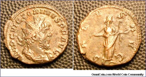 VICTORINUS
A.D. 269-271 	Æ Antoninianus. Rev. SALVS AVG, Salus standing right feeding snake held in arms. 3.8gm 20mm RCV 11179