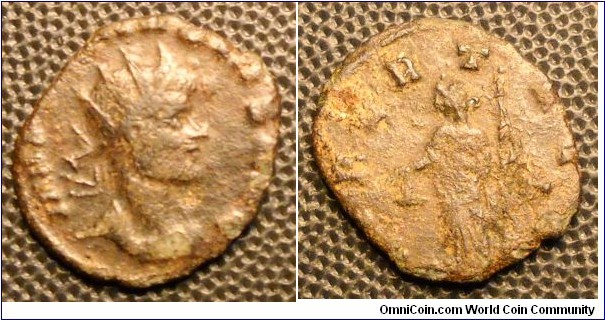 	CLAUDIUS II
A.D. 268-270 	Æ Antoninianus. Rev. LIBERT AVG, Libertas standing left holding pileus and sceptre, X in field. 2gm 19mm RCV 11349
