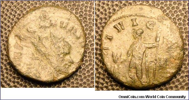 CLAUDIUS II
A.D. 268-270 	Æ Antoninianus. IMP C CLAVDIVS A(VG), Radiate head right. Rev. (IO)VI VIC(TORI), Jupiter(Father of the roman gods) standing left holding thunderbolt and sceptre, N in field.