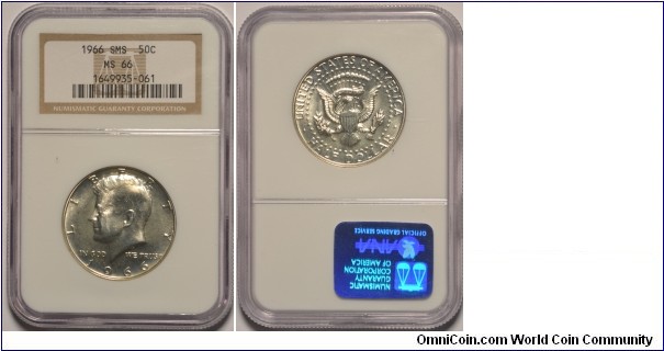 1966 Kennedy Half Dollar MS66 SMS. 