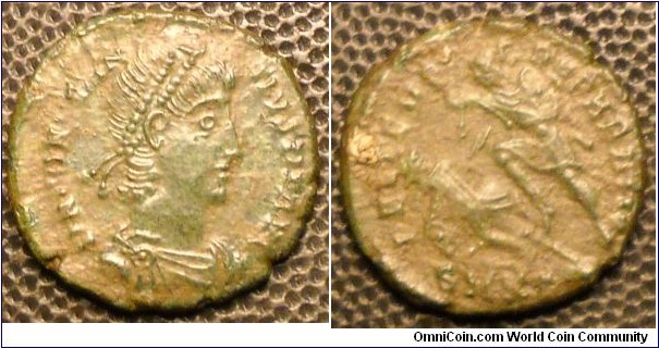 CONSTANTIUS II
A.D. 337-361 	Æ Centenionalis. Rev. FEL TEMP REPARATIO, Soldier spearing fallen horseman, SMKΓ in exergue. Mint of Cyzicus. 2.7gm 18mm