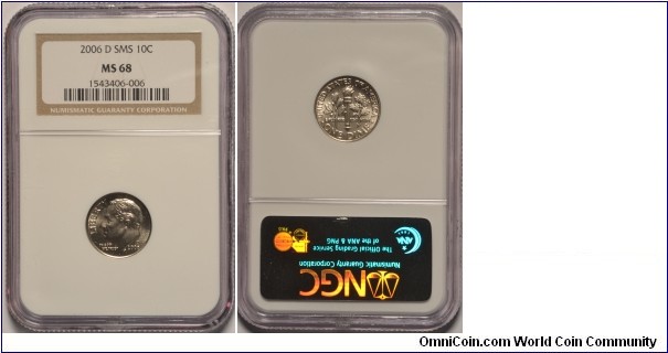 2006D SMS Roosevelt Dime w/beautiful satin finish from US Mint Set - NGC