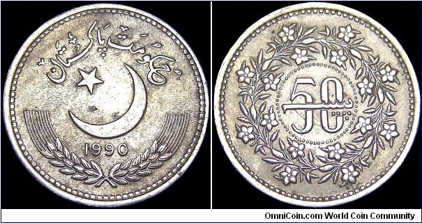 Pakistan - 50 Paisa - 1990 - Weight 4,0 gr - Copper-Nickel - Size 21 mm - Alignment Medal (0°) - Edge : Reeded - Reference KM# 54 (1981-96)