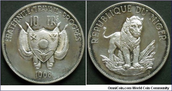 Niger 10 francs.
1968, Ag 900.