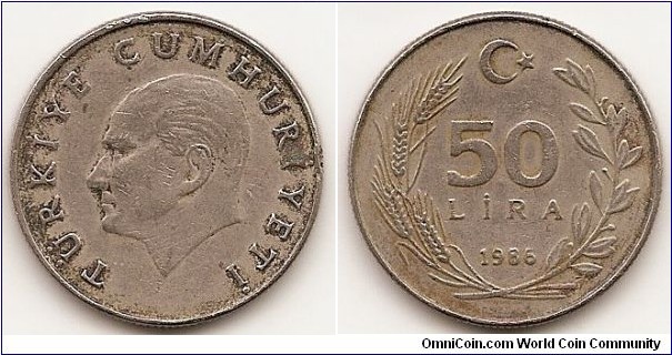50 Lira
KM#966
3.2500 g., Aluminum-Bronze, 18.7 mm. Obv: Head of Atatürk left Rev: Value and date within wreath