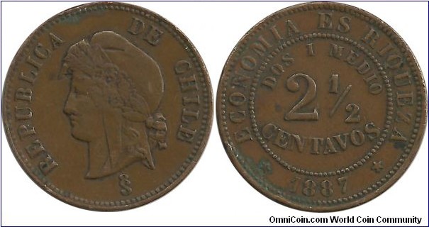 Chile 2½ Centavos 1887 - 