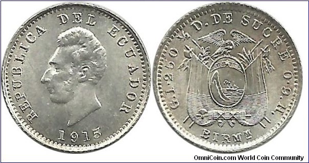Ecuador ½ Decimo 1915(KM# 55-2)