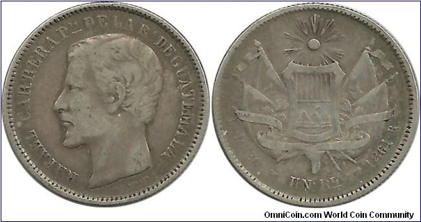 Guatemala 1 Real 1861, Rafael Carrera-President