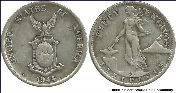 Philippines 50 Cents 1944S(.750 Ag)