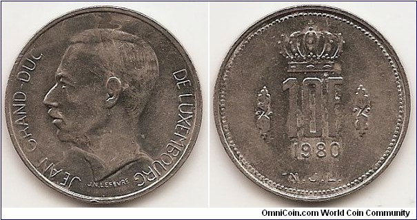 10 Francs
KM#57
8.2000 g., Nickel, 27 mm. Ruler: Jean Obv: Head left Rev: Crown above value and date flanked by leaves