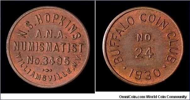 Personal token of ANA member, N. S. Hopkins.
