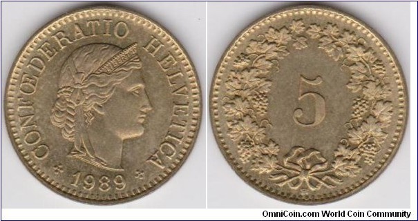 1989 Switszerland 5 Centimes