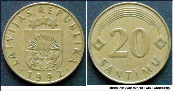 Latvia 20 santimu.
1992
