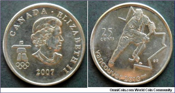 Canada 25 cents.
2007, XXI Olympic Winter Games - Vancouver 2010.
Ice Hockey