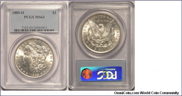 1885O Morgan Dollar MS63 certified by PCGS