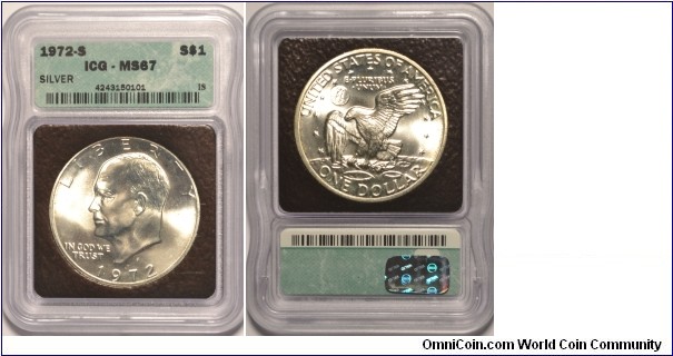 1972S Silver Ike Dollar MS67 by ICG 