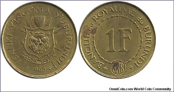 Kingdom of Burundi  1 Franc 1965