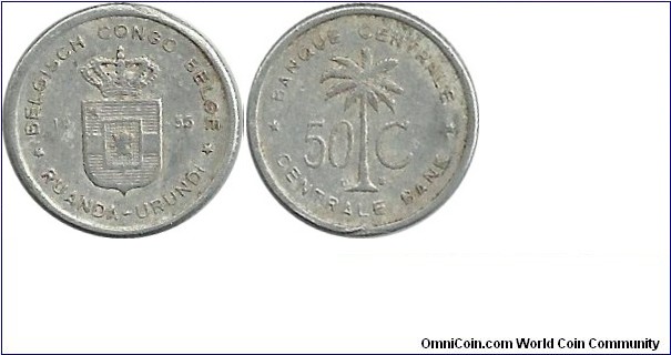 Ruanda-Urundi 50 Centimes 1955