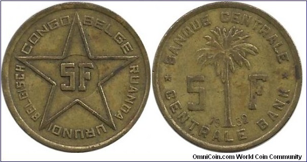 Ruanda-Urundi 5 Francs 1952