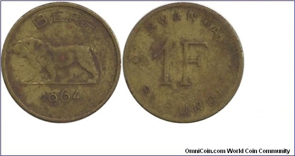 Rwanda-Burundi 1 Franc 1964 BERB = La Banque d'Emission du Rwanda et Burundi