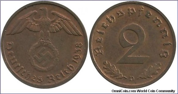 DeutschesReich 2 Reichspfennig 1938D