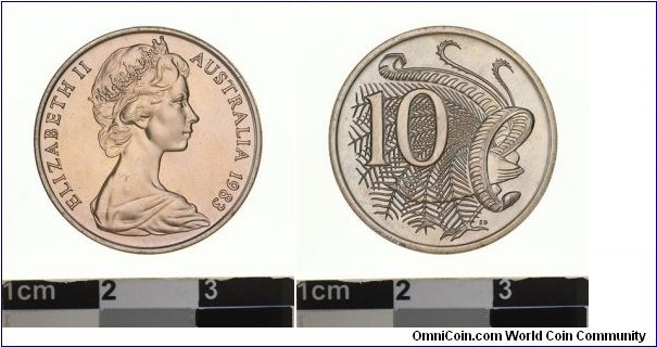 10 cents 1983 Australia. Mint 82,318.000