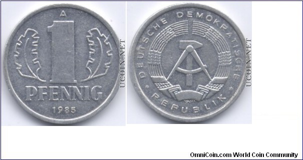 1 Pfenning 1985,Aluminium East Germany mint.Berlin 125.060.000