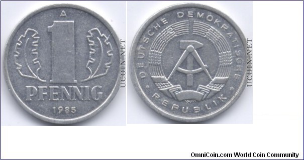 1 Pfenning 1985,Aluminium East Germany mint.Berlin 125.060.000