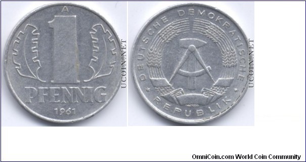 1 Pfenning 1961,Aluminium.East Germany,mint.Berlin 101.780.000