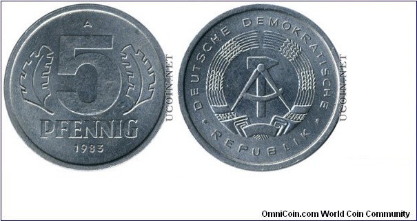 5 Pfenning 1983,Aluminium,East Germany mint.Berlin  100.895.000