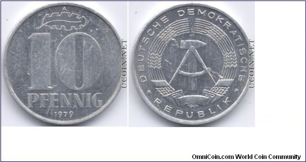 10 Pfenning 1979,Aluminium,East Germany mint.Berlin 54.660.000