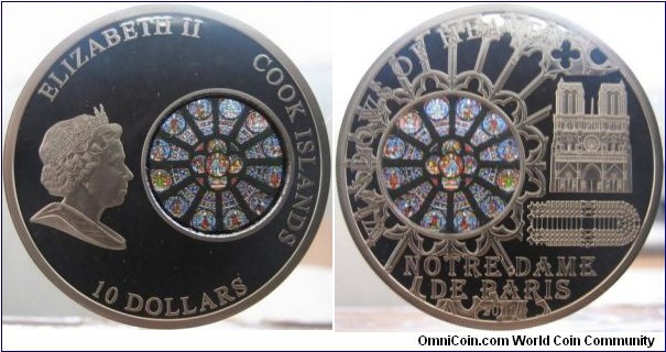 10 Dollars - Notre-Dame de Paris - 50 g Ag .925 Proof (with stained glass) - mintage 2,000