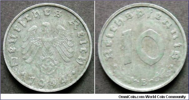 Germany (Third Reich) 10 reichspfennig.
1944, Mintmark 