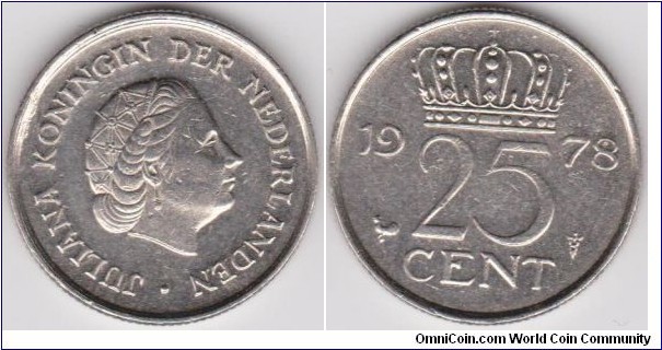 25 Cent 1978 Netherlands Doubled Die Obverse and Doubled Die Reverse 