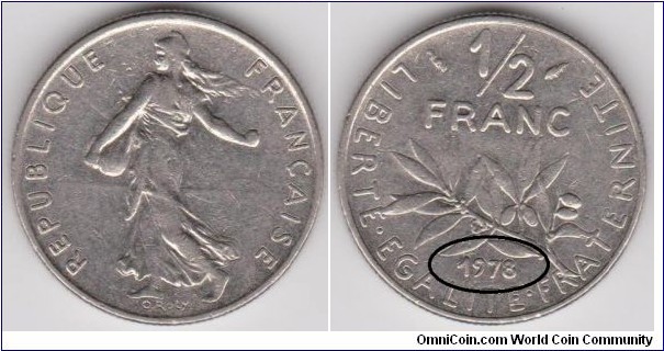 Half Franc France Mint Error DD date (1978)