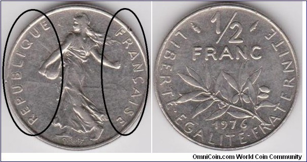Half Franc France 1976 Mint Error (Republique Francaise) 
