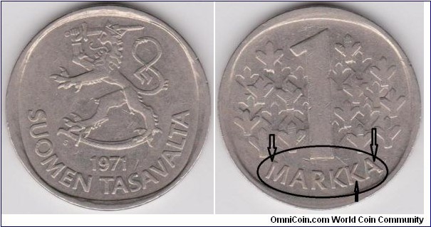 1 Markka 1971 Finland Mint Error (MARKKA) 