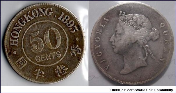 silver 50 cents Victoria Hong Kong