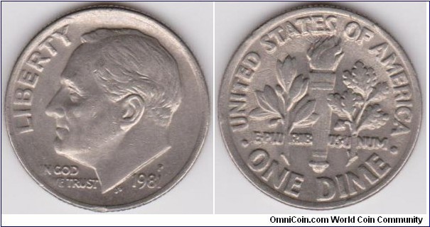 10 Cents Roosevelt Dime 1981-P