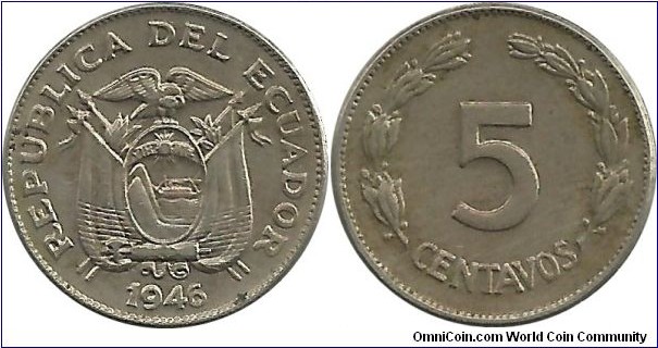 Ecuador 5 Centavos 1946