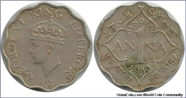 India-British 1 Anna 1941(B)