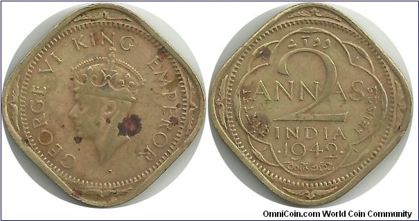 India-British 2 Annas 1942(B)